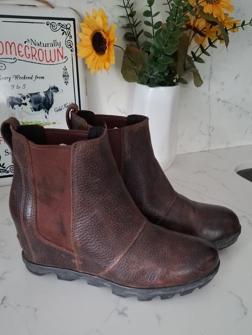 Sorel Wonens Wedge Dark Brown Leather Booties